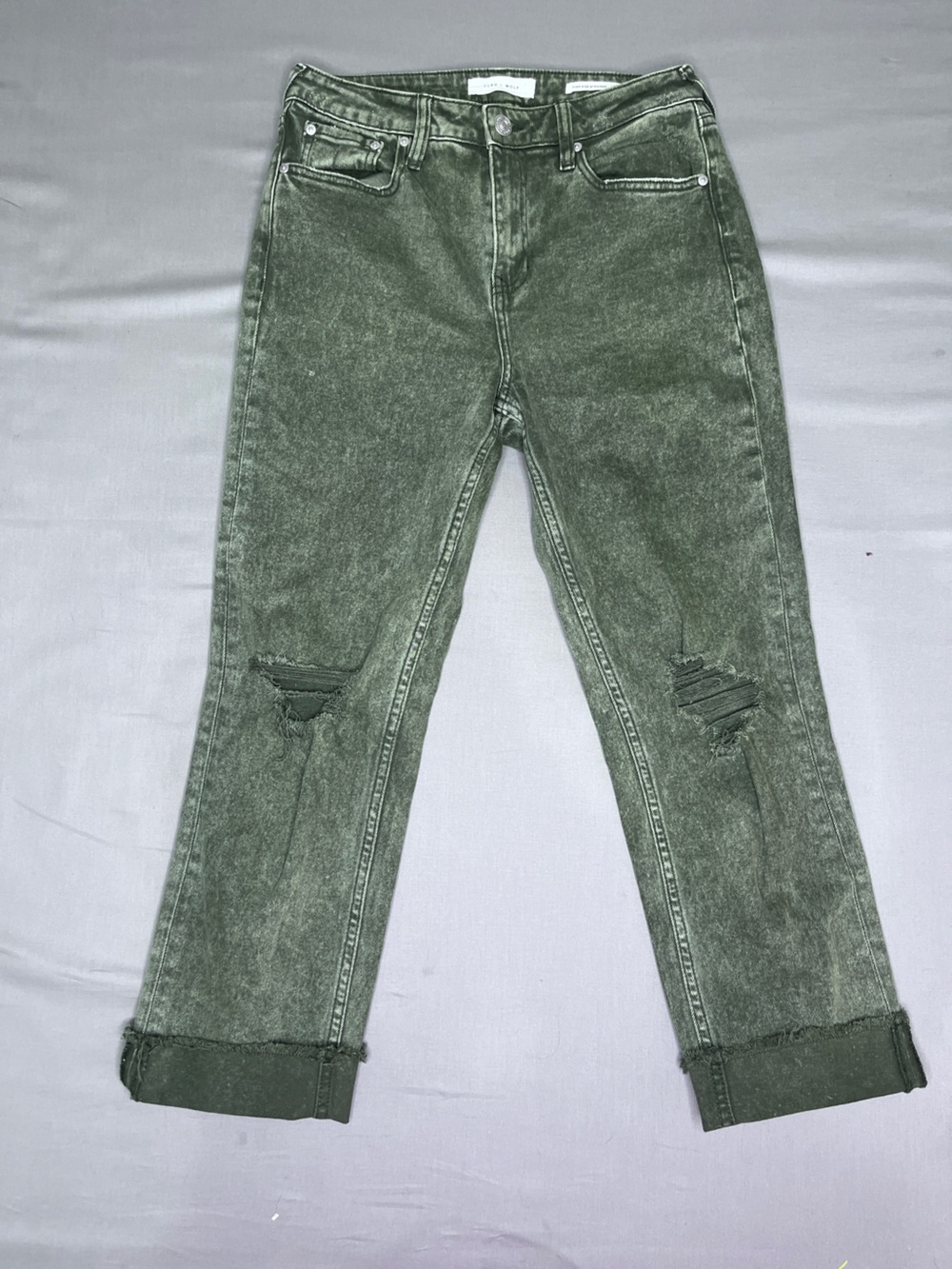 Cleo + Wolf Olive Green Distressed Jeans Size 27X27